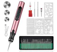 HOTROSE Electric Engraving Pen with 37 Bits, USB Rechargeable Cordless Engraving Machine, Portable DIY Rotary Engraver for Jewelry Wood Glass Stone Carving (Rose red)