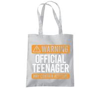HotScamp 13th Birthday Bag Warning Official Teenager May Contain Attitude - Cotton Tote Bag For Women, Funny Gift for Moody Teen Girls, Friends, and Teenagers Turning 13 - Shopping Shoulder Bag