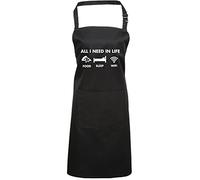 HotScamp All I Need In Life Food Sleep WIFI - Apron - Chef Cook Baker - Funny Millennial Teenager Gamer Lazy One size black