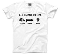 HotScamp All I Need in Life Food Sleep WiFi Mens and Childrens Unisex T-Shirt (12-13 Years, White)