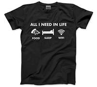 HotScamp All I Need in Life Food Sleep WiFi Mens and Childrens Unisex T-Shirt (4XL, Black)