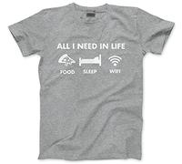HotScamp All I Need in Life Food Sleep WiFi Mens and Childrens Unisex T-Shirt (S, Heather Grey)