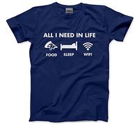 HotScamp All I Need in Life Food Sleep WiFi Mens and Childrens Unisex T-Shirt (XL, Navy)