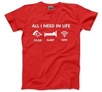 HotScamp All I Need in Life Food Sleep WiFi Mens and Childrens Unisex T-Shirt (XL, red)