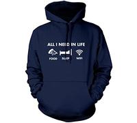 HotScamp All I Need In Life Food Sleep WIFI Unisex Adults and Kids Hoodie - Funny Millenial Teenager Gamer Lazy Navy XX-Large