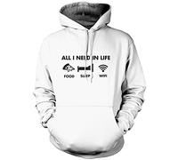 HotScamp All I Need In Life Food Sleep WIFI Unisex Adults and Kids Hoodie - Funny Millenial Teenager Gamer Lazy 9-11 Years White