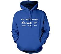 HotScamp All I Need In Life Food Sleep WIFI Unisex Adults and Kids Hoodie - Funny Millenial Teenager Gamer Lazy Blue 12-13 Years