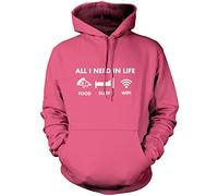 HotScamp All I Need In Life Food Sleep WIFI Unisex Adults and Kids Hoodie - Funny Millenial Teenager Gamer Lazy Pink X-Small