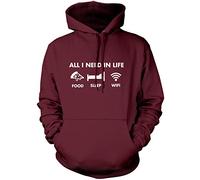 HotScamp All I Need In Life Food Sleep WIFI Unisex Adults and Kids Hoodie - Funny Millenial Teenager Gamer Lazy 12-13 Years, Maroon