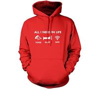 HotScamp All I Need In Life Food Sleep WIFI Unisex Adults and Kids Hoodie - Funny Millenial Teenager Gamer Lazy S red