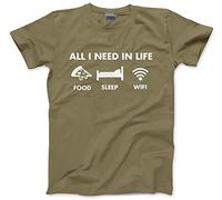 HotScamp All I Need in Life Food Sleep WiFi Unisex T-Shirt Grey XS-XL