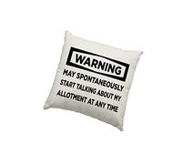 HotScamp Allotment Cushion Cover - Warning May Start Talking About My Allotment Scatter Cushion Home Accessory Pillow Bedroom Funny Allotment Gardening - Natural Canvas 40x40cm