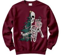 HotScamp Alternative Christmas Jumper Day - Sorta Merry Sorta Scary Skeleton Slogan Sweatshirt - Gothic Xmas Sweater Emo Halloween Christmas Jumper Days Maroon XXX-Large