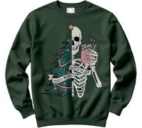 HotScamp Alternative Christmas Jumper Day - Sorta Merry Sorta Scary Skeleton Slogan Sweatshirt - Gothic Xmas Sweater Emo Halloween Christmas Jumper Days Bottle Green Small