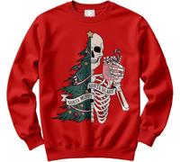 HotScamp Alternative Christmas Jumper Day - Sorta Merry Sorta Scary Skeleton Slogan Sweatshirt - Gothic Xmas Sweater Emo Halloween Christmas Jumper Days Red Large