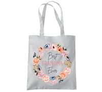 HotScamp Best Grandma Ever Flower Wreath - Tote Shopping Bag - Mother's Day Grandmother Grandma Nan One size grey