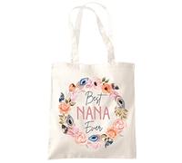 HotScamp Best Nana Ever Flower Wreath - Tote Shopping Bag - Mother's Day Grandmother Grandma Nan One size natural