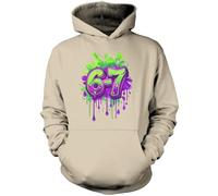 HotScamp Bright 67 Hoodie for Kids, Teens and Adults - 67 6-7 Graffiti Paint Green Purple Slogan Hooded Sweatshirt - Six Seven Graphic Internet Meme Fun Number Day Hoody