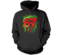 HotScamp Bright 67 Hoodie for Kids, Teens and Adults - 67 6-7 Graffiti Paint Green Red Slogan Hooded Sweatshirt - Six Seven Graphic Internet Meme Fun Number Day Hoody Black Age 5-6