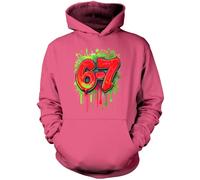 HotScamp Bright 67 Hoodie for Kids, Teens and Adults - 67 6-7 Graffiti Paint Green Red Slogan Hooded Sweatshirt - Six Seven Graphic Internet Meme Fun Number Day Hoody Pink Age 7-8