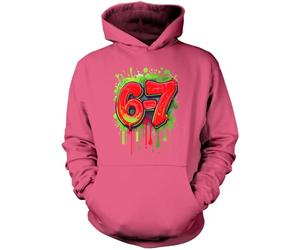 HotScamp Bright 67 Hoodie for Kids, Teens and Adults - 67 6-7 Graffiti Paint Green Red Slogan Hooded Sweatshirt - Six Seven Graphic Internet Meme Fun Number Day Hoody Pink Age 7-8