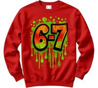 HotScamp Bright 67 Jumper for Kids, Teens and Adults - 67 6-7 Graffiti Paint Green Orange Slogan Sweatshirt - Six Seven Graphic Internet Meme Fun Number Day Red Age 7-8