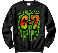 HotScamp Bright 67 Jumper for Kids, Teens and Adults - 67 6-7 Graffiti Paint Green Orange Slogan Sweatshirt - Six Seven Graphic Internet Meme Fun Number Day Black Age 5-6