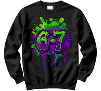 HotScamp Bright 67 Jumper for Kids, Teens and Adults - 67 6-7 Graffiti Paint Green Purple Slogan Sweatshirt - Six Seven Graphic Internet Meme Fun Number Day Black Age 5-6