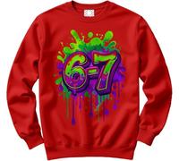 HotScamp Bright 67 Jumper for Kids, Teens and Adults - 67 6-7 Graffiti Paint Green Purple Slogan Sweatshirt - Six Seven Graphic Internet Meme Fun Number Day Red X-Small