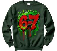 HotScamp Bright 67 Jumper for Kids, Teens and Adults - 67 6-7 Graffiti Paint Green Red Slogan Sweatshirt - Six Seven Graphic Internet Meme Fun Number Day Bottle Green X-Large
