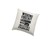 HotScamp Caravan Cushion Cover - Weekend Forecast Caravanning with a Chance of Drinking Scatter Cushion Home Accessory Pillow Bedroom Funny Caravan Owner Camper Camping - Natural Canvas 40x40cm