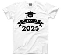 HotScamp Class of 2025 Graduation Cap - Kids T-Shirt - Leavers Leaving School Gift Good Luck 9-11 Years White