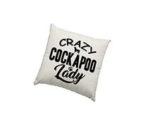 HotScamp Cockapoo Cushion Cover - Crazy Cockapoo Lady Scatter Cushion Home Accessory Pillow Bedroom Pet Dog owner Doggy Mum Puppy - Natural Canvas 40x40cm