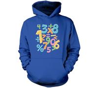 HotScamp Colourful Number Day Maths Symbols Kid's and Adult's Unisex Hoodie - Numbers Day 2026 School Maths Numeracy Mathematics Lover Teacher Student Class Hooded Sweatshirt 9-11 Years Blue