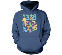 HotScamp Colourful Number Day Maths Symbols Kid's and Adult's Unisex Hoodie - Numbers Day 2026 School Maths Numeracy Mathematics Lover Teacher Student Class Hooded Sweatshirt 9-11 Years Airforce Blue