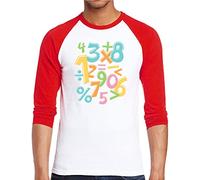 HotScamp Colourful Number Day Maths Symbols - Men Baseball Top - Number Day 2025 School Maths Day Numeracy Day Mathematics Lover Teacher Student Class L White/red