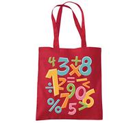 HotScamp Colourful Number Day Maths Symbols - Tote Shopping Bag - Number Day 2025 School Maths Day Numeracy Day Mathematics Lover Teacher Student Class One size red