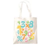 HotScamp Colourful Number Day Maths Symbols - Tote Shopping Bag - Number Day 2026 School Maths Day Numeracy Day Mathematics Lover Teacher Student Class One size natural