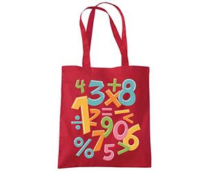 HotScamp Colourful Number Day Maths Symbols - Tote Shopping Bag - Number Day 2026 School Maths Day Numeracy Day Mathematics Lover Teacher Student Class One size red