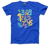 HotScamp Colourful Number Day Maths Symbols - Unisex T-Shirt - Number Day 2025 School Maths Day Numeracy Day Mathematics Lover Teacher Student Class 7-8 Years Blue