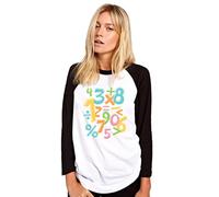HotScamp Colourful Number Day Maths Symbols - Womens Baseball Top - Number Day 2025 School Maths Day Numeracy Day Mathematics Lover Teacher Student Class XL White/Black