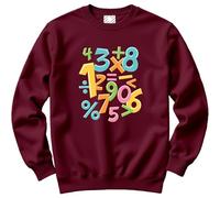 HotScamp Colourful Number Day Maths Symbols - Youth & Womens Sweatshirt - Number Day 2026 School Maths Day Numeracy Day Mathematics Lover Teacher Student Class XXL Maroon