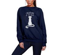 HotScamp Creature of The Night Black Cat - Youth & Womens Sweatshirt - Witch Spells Moon Halloween L Navy