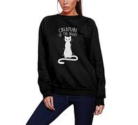 HotScamp Creature of The Night Black Cat - Youth & Womens Sweatshirt - Witch Spells Moon Halloween S Black