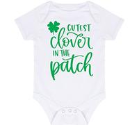 HotScamp Cutest Clover in the Patch - Baby Vest Bodysuit Short Sleeve Unisex Boys Girls - St Patricks Irish Paddys Day Ireland 0-3 months white