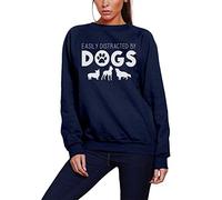 HotScamp Easily Distracted by Dogs - Youth & Womens Sweatshirt - Pet Owner XXL Navy