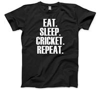 HotScamp Eat Sleep Cricket Repeat Kids T-Shirt - Black 12-13 Years