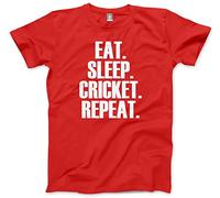 HotScamp Eat Sleep Cricket Repeat Kids T-Shirt - red 9-11 Years