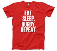 HotScamp Eat Sleep Rugby Repeat Player Training Kids T-Shirt - red 9-11 Years