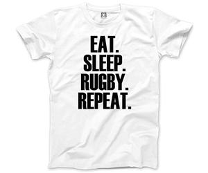 HotScamp Eat Sleep Rugby Repeat Player Training Kids T-Shirt - White 9-11 Years